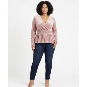 New A Love Story Blouse size XL Pink Mauve Velvet Baby-doll Feminine Top